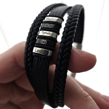 Мужской кожаный браслет с ГРАВИРОВКОЙ, ИМЕНАМИ, ДАТАМИ, ДНЯМИ РОЖДЕНИЯ, ПОДАРКОМ