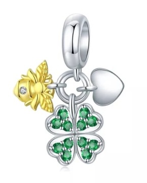 MD charms pszczółka koniczyna serce kamienie S925