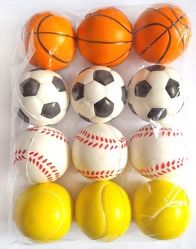 Piłeczki piankowe 7cm SPORT piłki gniotki miękkie antystresowe - 12szt