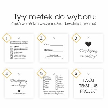 Metki metka etykiety zawieszki odzieżowe 5x5 cm 250 projekt logo dane firmy