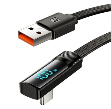 Toocki USB A do C szybki kabel kątowy 100W, 6A, 90 stopni, miernik LCD 1 m.