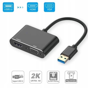 КОНВЕРТЕР USB 3.0 в HDMI + АДАПТЕР VGA ИГРОВАЯ КАРТА