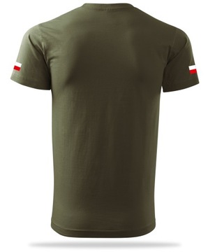 Зеленая военная футболка Министерства национальной обороны с польскими флагами.