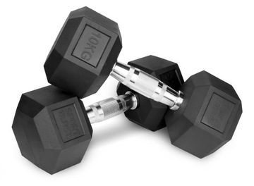 Hantle stałe 2x10kg żeliwne gumowane ZESTAW 20kg HEX do treningu SOLIDNE