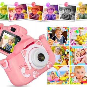 Цифровая камера для детей, котенок, розовый чехол Камера + Игры
