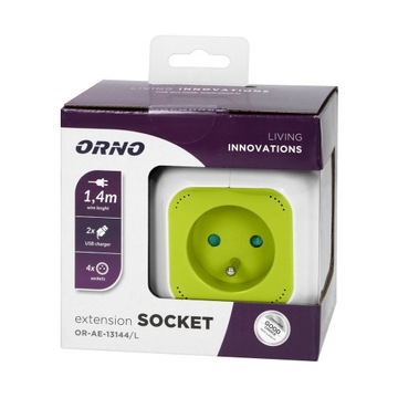 Przedłużacz Orno Kostka 4 Gniazda 2 USB Listwa