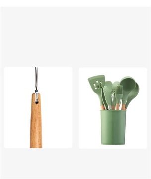 1Pcs Silicone Wood Soup Spoon Spatula Brush Scraper Avocado Green Oil