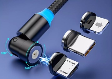 MOCNY Kabel magnetyczny do ładowania USB 3w1 micro usb lightning usb-c