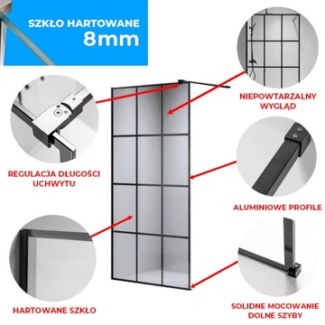 ŚCIANKA SZYBA PRYSZNICOWA SH05G CZARNA 130 CM 8 MM