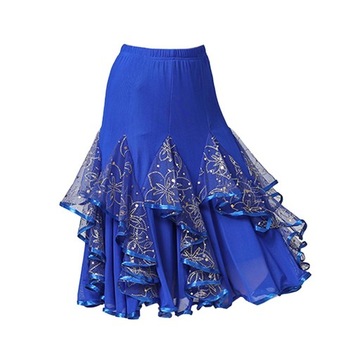 Women Ballroom Latin Tango Dance Skirt Sequin Dress Dance Skirt Hip B Blue