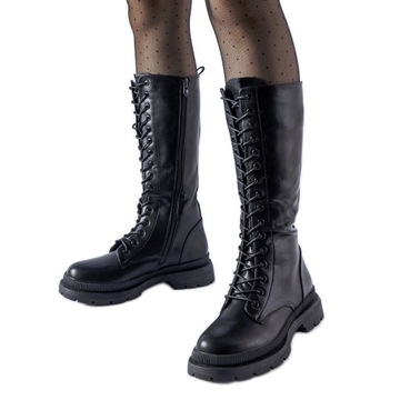 Czarne Skóra ekologiczna Buty Kozaki r.37