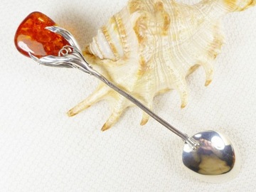 Łyżeczka srebrna z bursztynem, handmade 926-12