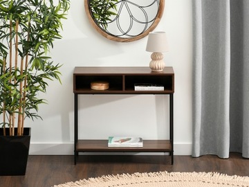 ДЕРЕВЯННАЯ НАСТЕННАЯ КОНСОЛЬ С ПОЛКАМИ ФРИДА ОРЕХ ЧЕРНАЯ МЕТАЛЛИЧЕСКАЯ ОСНОВА