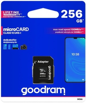 Karta pamięci GOODRAM microSD 256GB CL10 UHS I + adapter