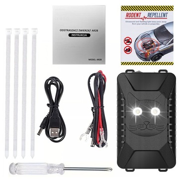 Samochodowy odstraszacz kun AR28 ultradźwięki+stroboskop, na baterie i 12V