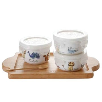 Zestaw 3 pojemników na żywność dla dzieci z przykrywką Porcelana Premium