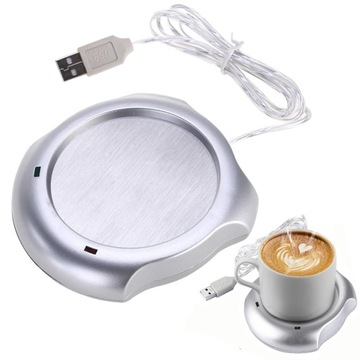 PODGRZEWACZ DO FILIŻANEK USB POD KUBEK DO KAWY srebry
