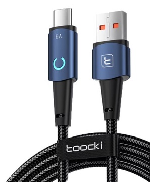 Kabel USB USB C QC 3.0 6A 66W Szybkie ładowanie Oplot Mocny 1m. Toocki LED