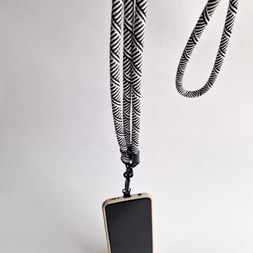 SMYCZ DO TELEFONU CZARNA BIAŁA REGULOWANA DOBRA JAKOŚĆ GRUBY SZNUREK