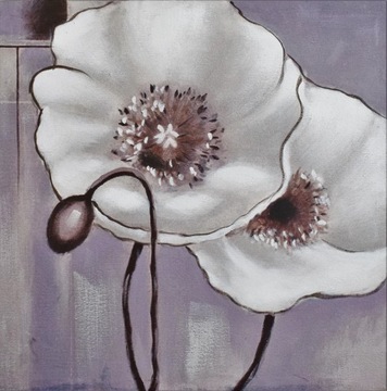 OBRAZ PŁÓTNO MALOWANY BIAŁE KWIATY FIOLET 60x60 CM