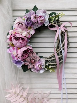 ВЕСЕННИЙ ЦВЕТОЧНЫЙ ВЕНОК ДЛЯ ДВЕРИ, ПЛЕТЕННЫЙ КРЕМ, ВЕНОК С РОЗОВЫМИ ПИОНАМИ