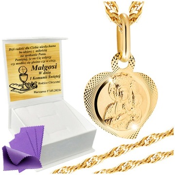 Złoty Łańcuszek z Medalikiem 585 Na Komunię Chrzest GRAWER+UPOMINEK GRATIS