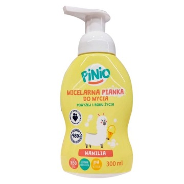 PINIO Micelarna Pianka do Mycia dla dzieci Waniliowa z Lamą 98% naturalne