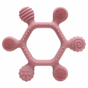 Gryzak silikonowy sensoryczny ring, ząbkowanie dla dzieci, brudny róż, 3m