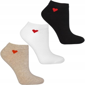3x Ponožky Dámske Členkové Ponožky so srdiečkom Srdce Valentín MORAJ 35-38