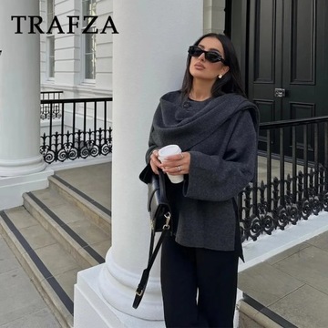 TRAFZA 2023 Autumn Winter Women Casual Knitted Jac