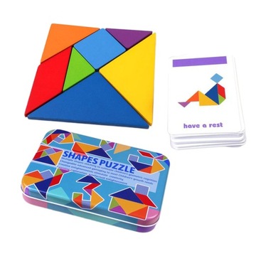 Dzieci drewniane podróżne tangram puzzle wzór