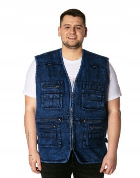 Duża Kamizelka Męska Jeans Bezrękawnik Serdak Dżins 14 Kieszeni !! 2693 9XL