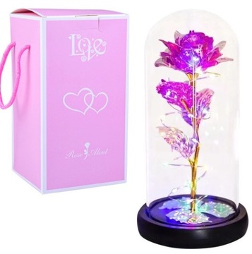 WIECZNA RÓŻA W SZKLE ŚWIATEŁKA LED flower box rose