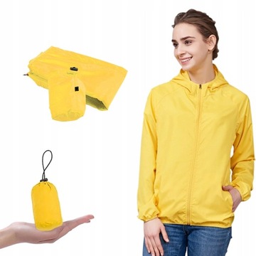 KURTKA PRZECIWDESZCZOWA Z KAPTUREM WIATRÓWKA LEKKA UNISEX ŻÓŁTA ROZ L