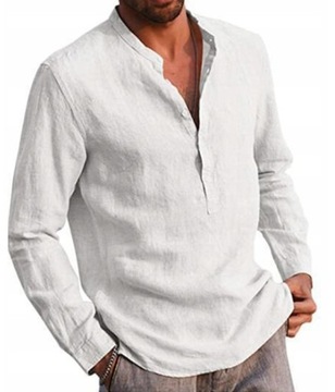 ELEGANCKA KOSZULA MĘSKA ZE STÓJKĄ MODNA CASUAL L