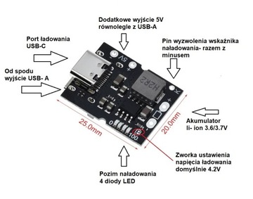 Зарядное устройство Power Bank 5 В, 2 А, литий-ионный модуль USB-C
