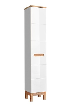 Słupek Łazienkowy Stojący Szafka Kosz Na Pranie 187CM Biel Alpejska Połysk
