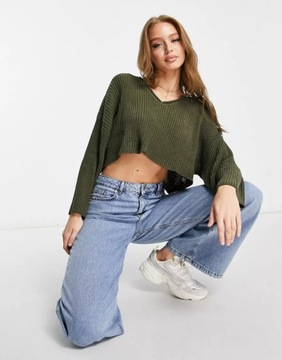 PULL&BEAR SWETER W KOLORZE KHAKI KRÓTKI S 1XBG