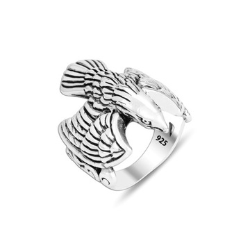 925K Eagle Silver Men's Ring, Handcrafted Sterling Silver Biker Ring