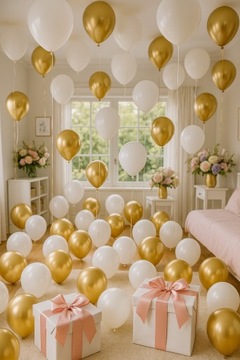 Balony białe pastelowe i złote glossy DUŻE 10CALI 50szt Wesele Chrzest