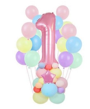 ZESTAW BALONY RÓŻOWE PASTELE CYFRA 1 URODZINY