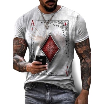 Koszulka Męska T-shirt Nadruk 3d Karta Caro As, S