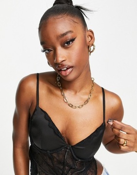 Missguided czarny top w stylu gorsetu z koronką 38