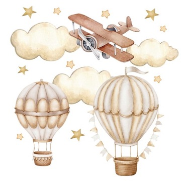 naklejki naklejka na ścianę dla dzieci pastele balony samolot chmury 160