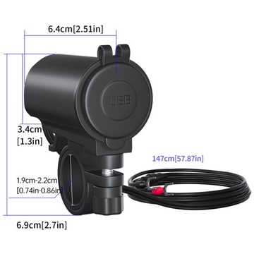 ЗАРЯДНОЕ УСТРОЙСТВО ДЛЯ МОТОЦИКЛА + КНОПКА + 2xUSB КРАСНЫЙ СВЕТ
