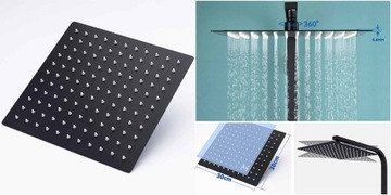 ZESTAW PRYSZNICOWY TERMOSTAT STALOWY BATERIA DESZCZOWNICA 30X30CM CZARNY