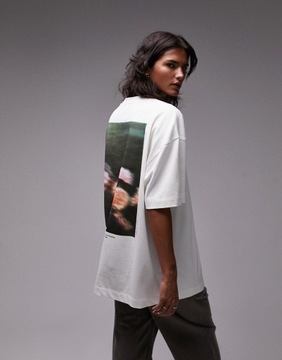 Topshop Biały T-shirt oversize z kwiatowym nadrukiem L