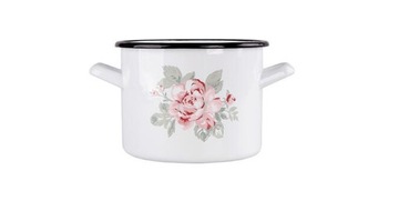 GARNEK EMALIOWANY PROSTY RÓŻA PARYSKA 14CM 1,65L FABRYKA NACZYŃ EMALIOWANYC