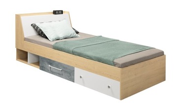 Łóżko STEP ST-12 120 dąb biszkoptowy + biały + betonowy (bez materaca)