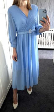 Sukienka damska wyszczuplająca plisowana szyfonowa elegancka z paskiem